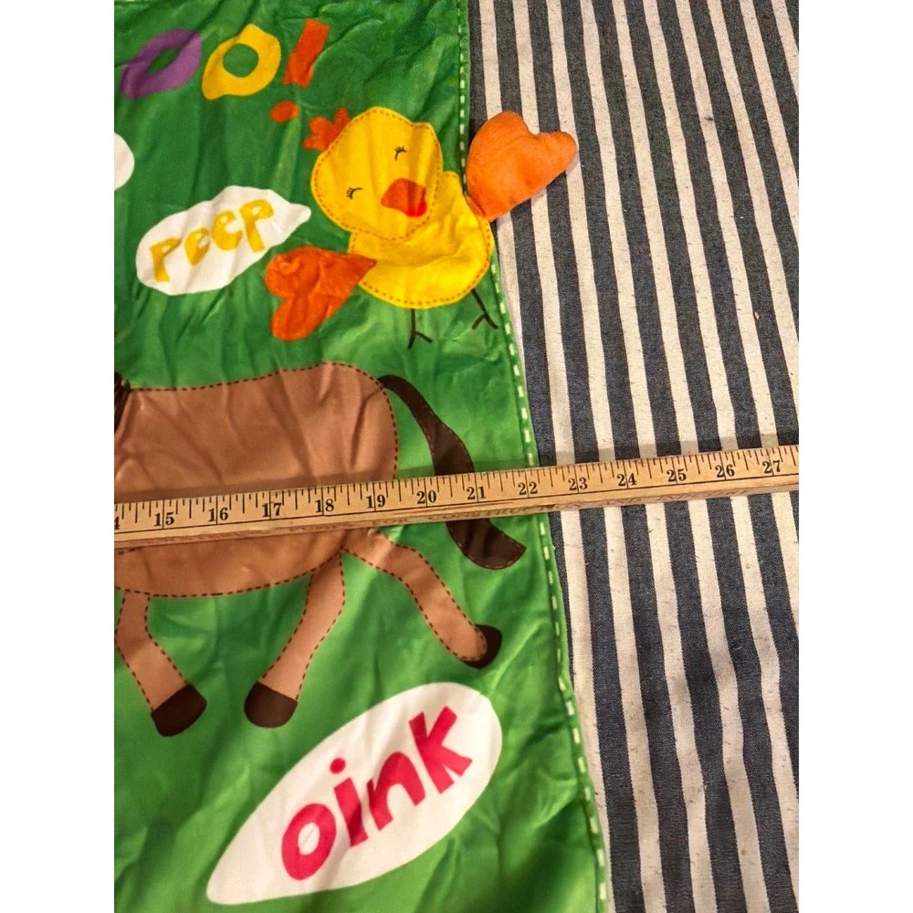 Evergreen Enterprises Farm Animal Baby Blanket Green Plush Reversible 23x27